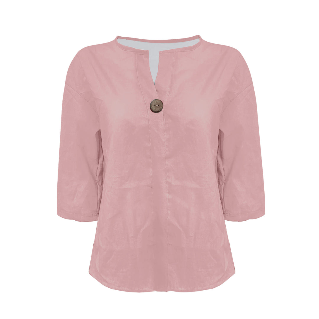 Chemise ample à col en V avec bouton | Élégance simple et coupe fluide