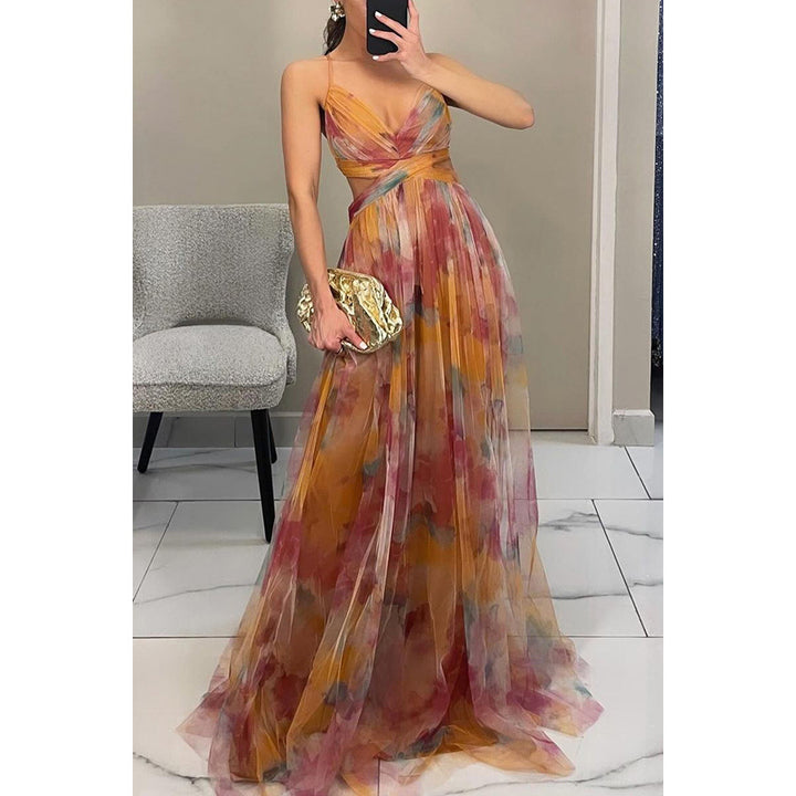 Robe longue dos croisé imprimée | Parfaite pour les occasions élégantes