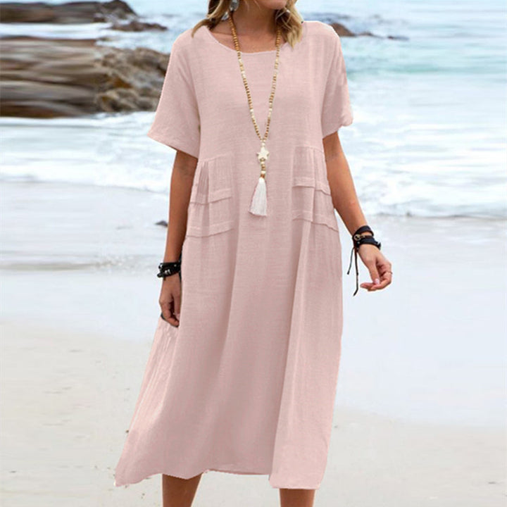 Robe Midi Ample Élégante | Style Décontracté avec Détail Poches Devant