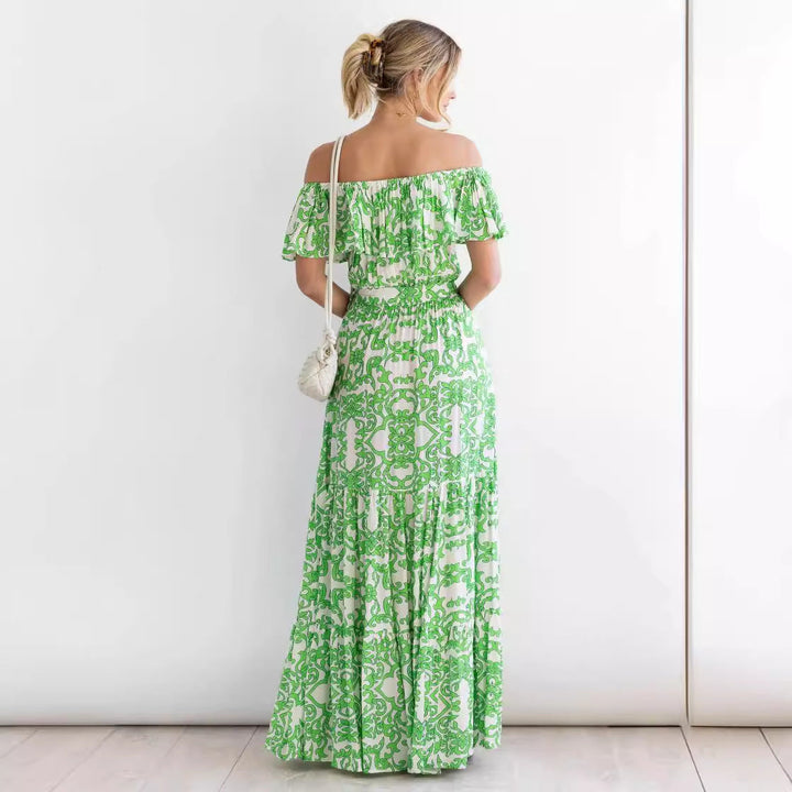 Robe longue épaules dénudées imprimée | Légèreté estivale bohème