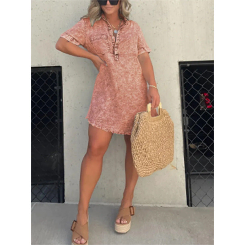 Robe‑chemise courte en denim effet délavé | Parfaite pour look estival décontracté