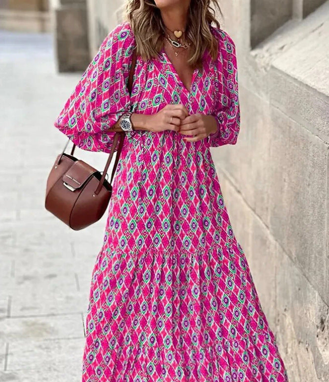 Robe longue bohème à imprimé ethnique | Élégance décontractée et estivale