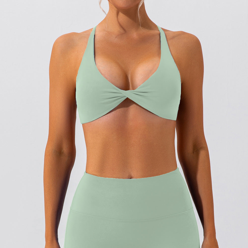 Brassière de sport femme dos nu à nœud croisé | Maintien élégant & confort respirant