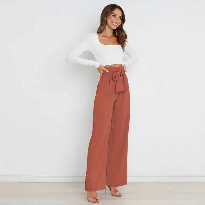 Pantalon large taille haute à nouer | Élégance décontractée au bureau ou en sortie