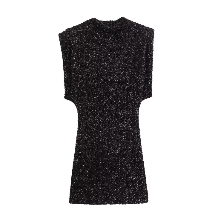Robe noire scintillante sans manches | Élégance éclatante pour soirées raffinées