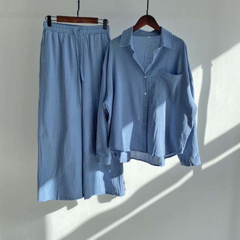 Ensemble Décontracté Deux Pièces avec Chemise à Boutons et Pantalon Large | Style Détendu au Quotidien