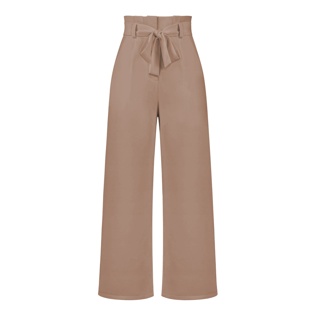 Pantalon large taille haute à nouer | Élégance décontractée au bureau ou en sortie