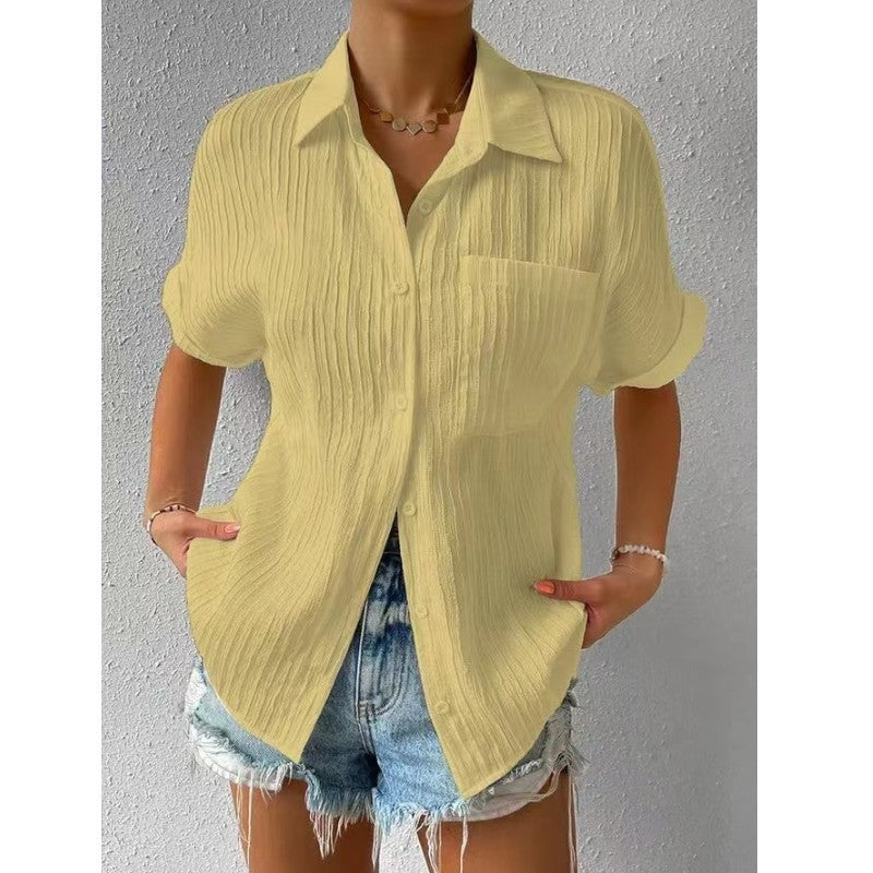 Blouse Décontractée Boutonnée | Coupe Ample à Manches Relevées