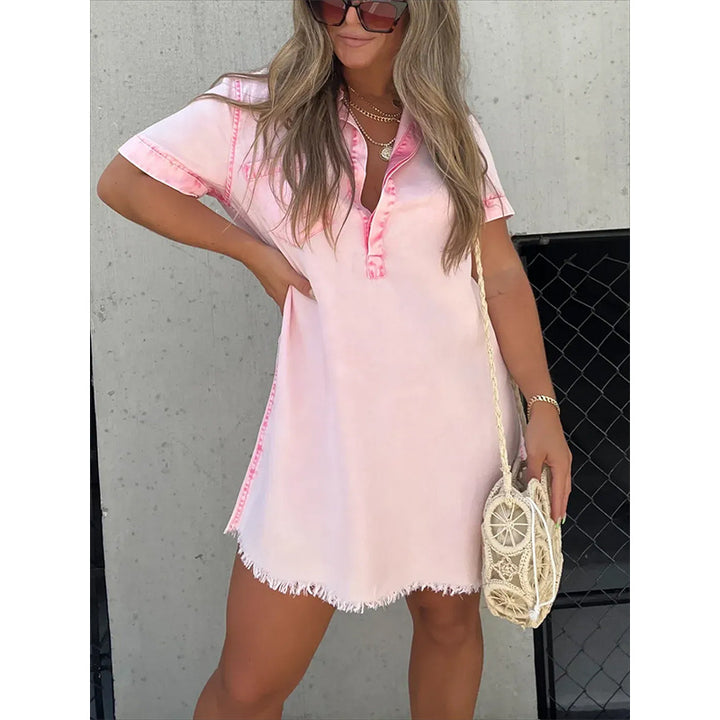 Robe‑chemise courte en denim effet délavé | Parfaite pour look estival décontracté