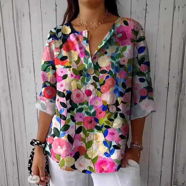 Haut Boutonné à Motifs Floraux | Charme Décontracté au Style Artistique