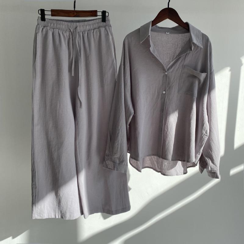Ensemble Décontracté Deux Pièces avec Chemise à Boutons et Pantalon Large | Style Détendu au Quotidien