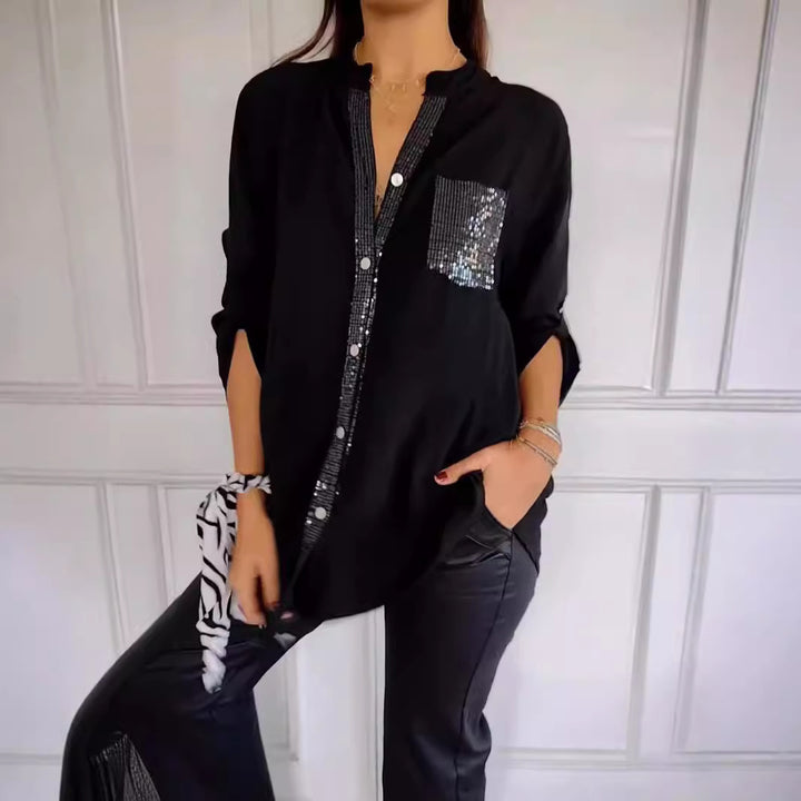 Chemise à Manches Longues à Boutons | Détail Pailleté Élégant pour Toutes Occasions