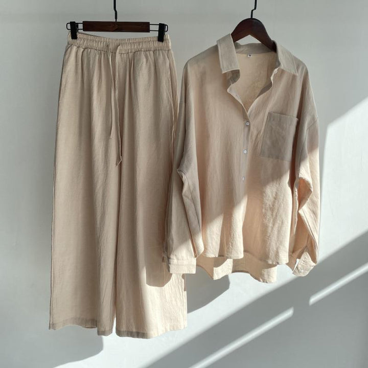 Ensemble Décontracté Deux Pièces avec Chemise à Boutons et Pantalon Large | Style Détendu au Quotidien