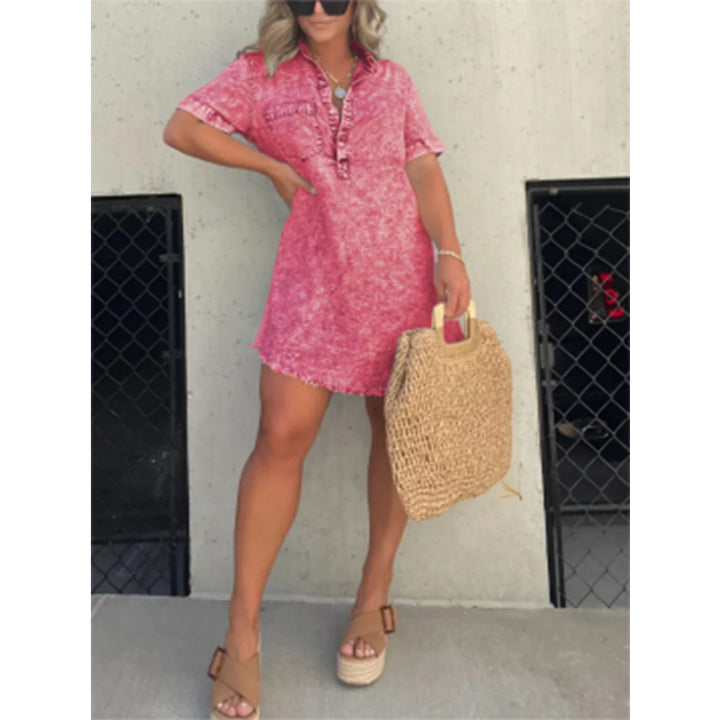 Robe‑chemise courte en denim effet délavé | Parfaite pour look estival décontracté