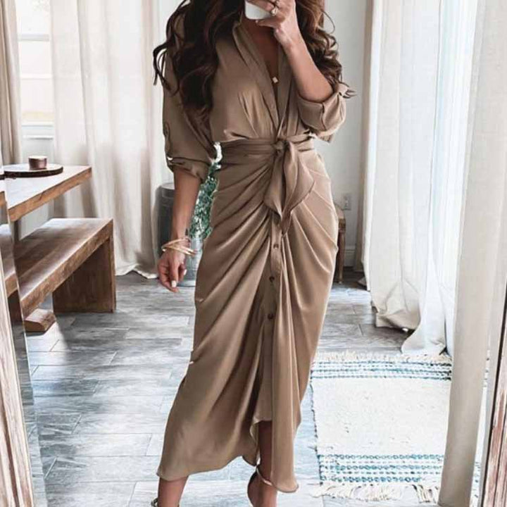 Robe Midi Élégante Portefeuille | Design Raffiné avec Détail Plissé