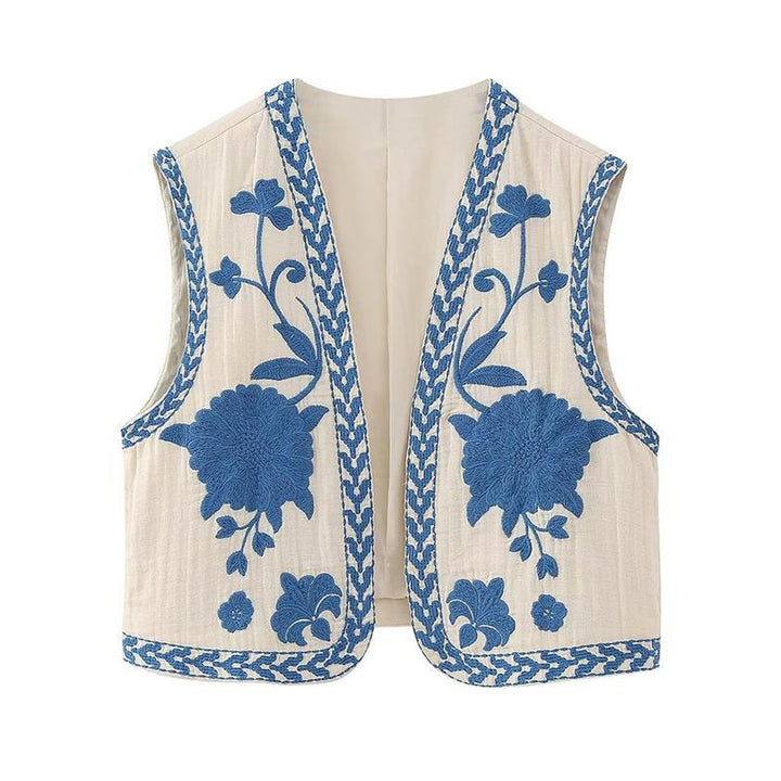 Gilet sans manches brodé bohème | Élégance florale