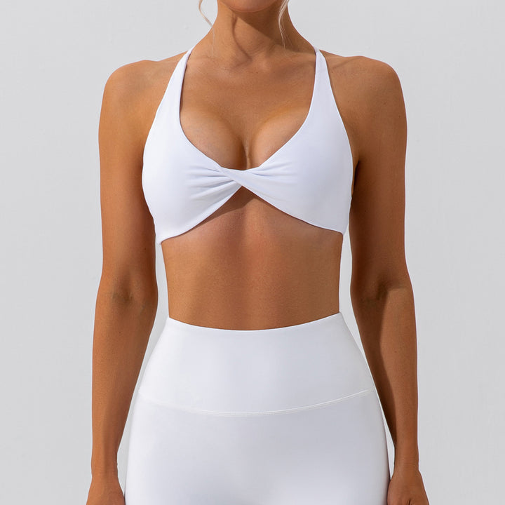 Brassière de sport femme dos nu à nœud croisé | Maintien élégant & confort respirant