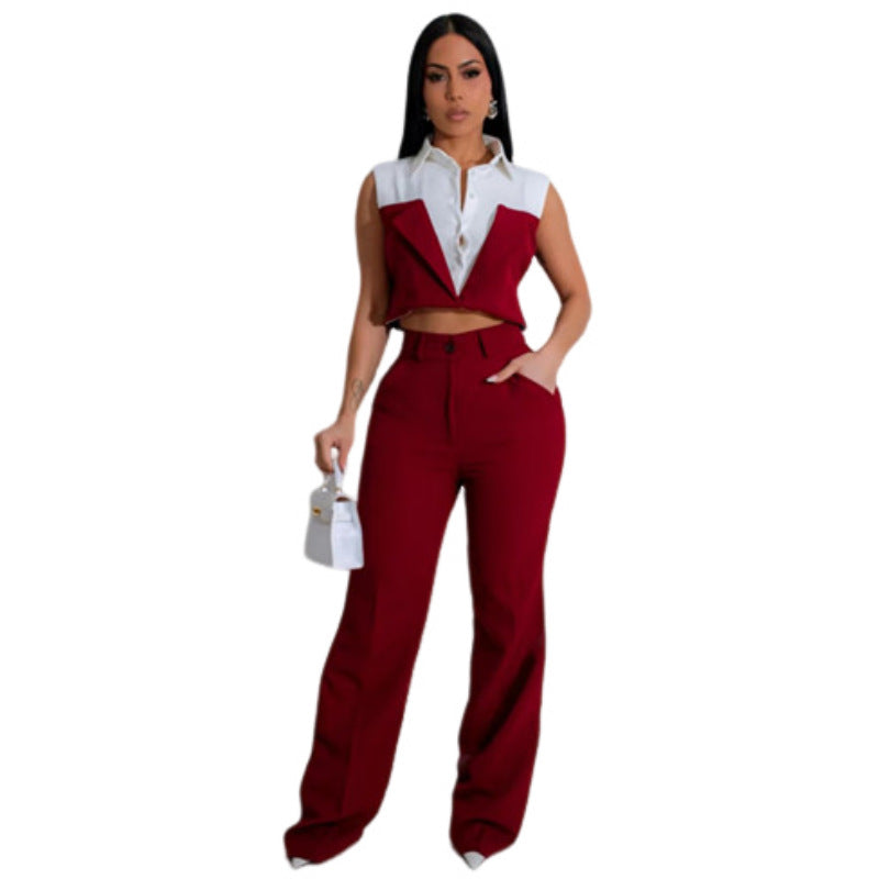 Ensemble pantalon taille haute & crop‑top à rabat | Élégance audacieuse au quotidien