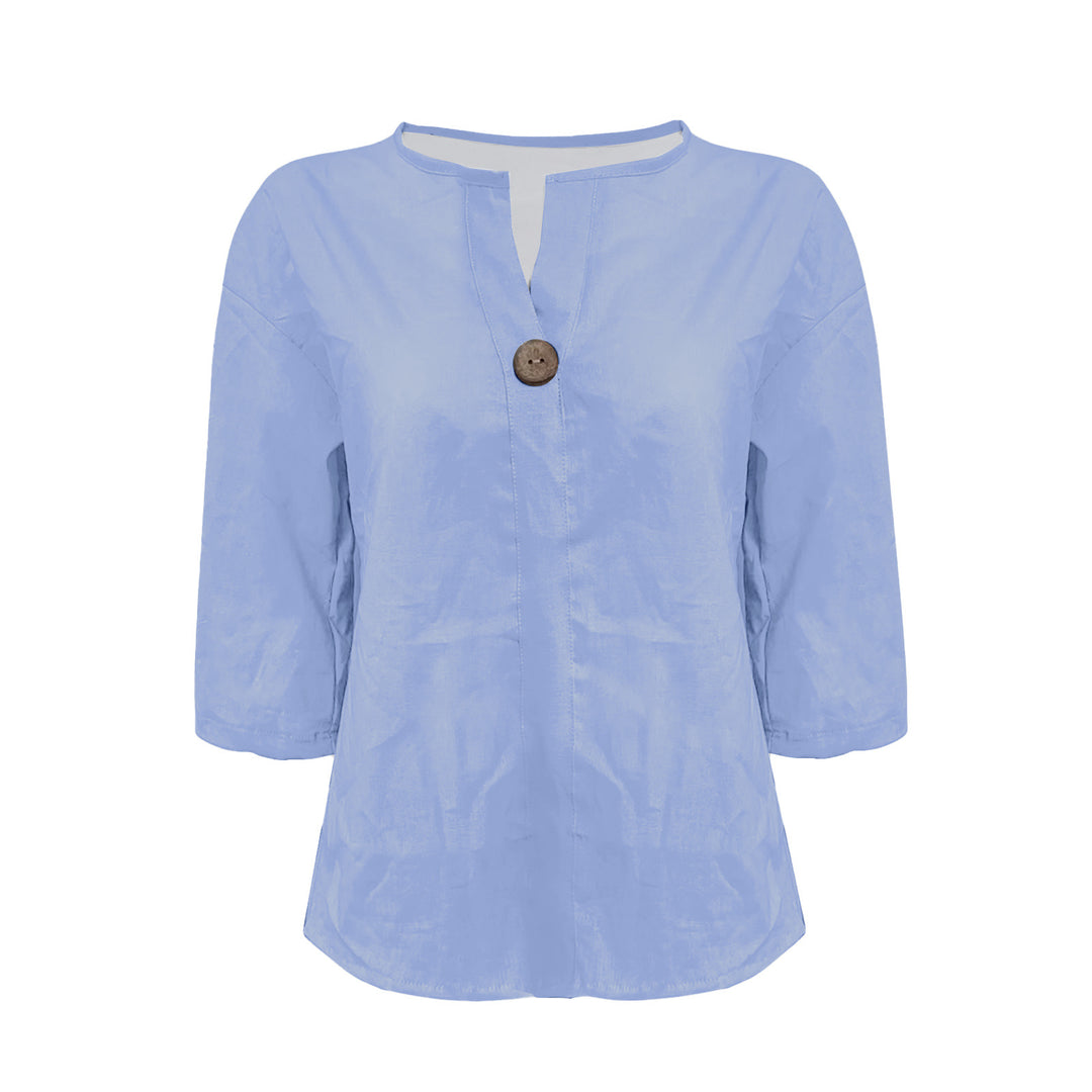 Chemise ample à col en V avec bouton | Élégance simple et coupe fluide