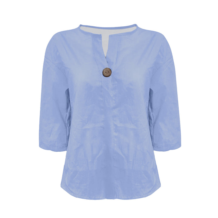 Chemise ample à col en V avec bouton | Élégance simple et coupe fluide