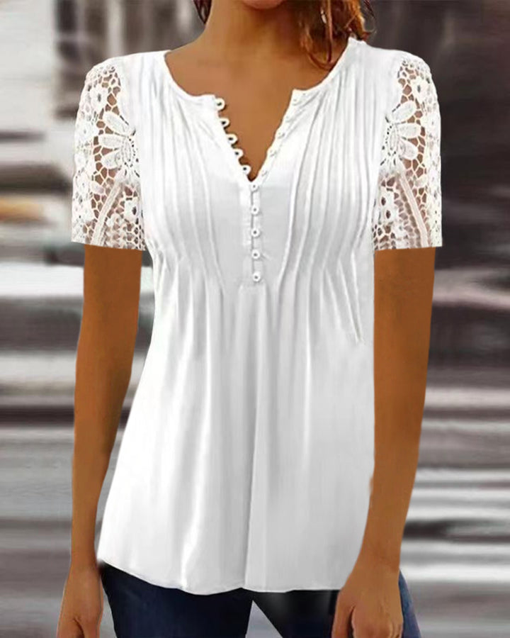 T-shirt en dentelle à manches courtes | Élégance estivale avec une touche de romantisme