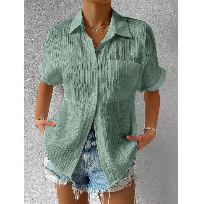 Blouse Décontractée Boutonnée | Coupe Ample à Manches Relevées