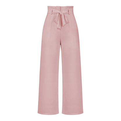 Pantalon large taille haute à nouer | Élégance décontractée au bureau ou en sortie
