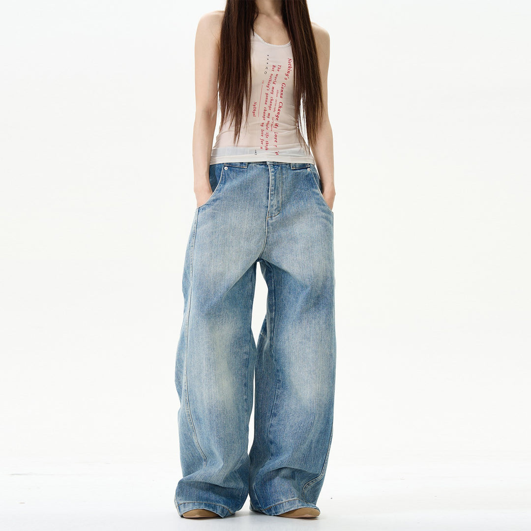 Pantalon large en denim washé | Parfait pour un style street cool