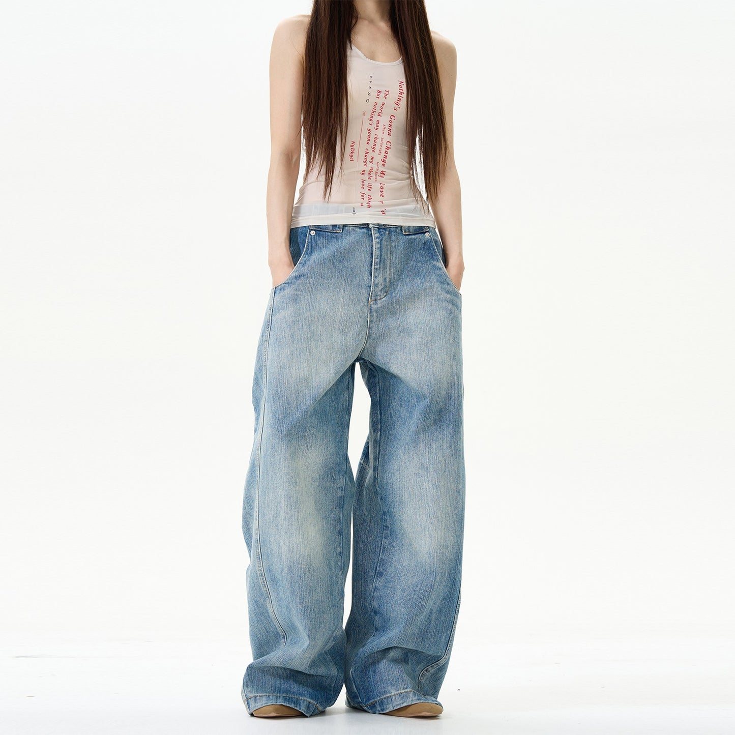 Pantalon large en denim washé | Parfait pour un style street cool