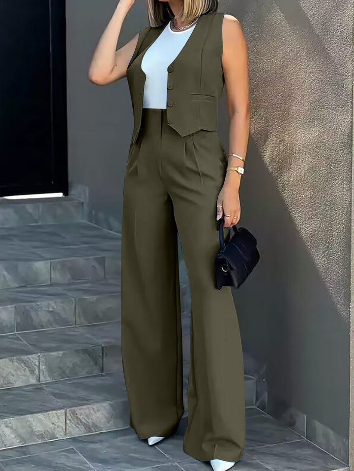 Ensemble Gilet Cintré & Pantalon Large | Élégance Moderne du Jour au Soir