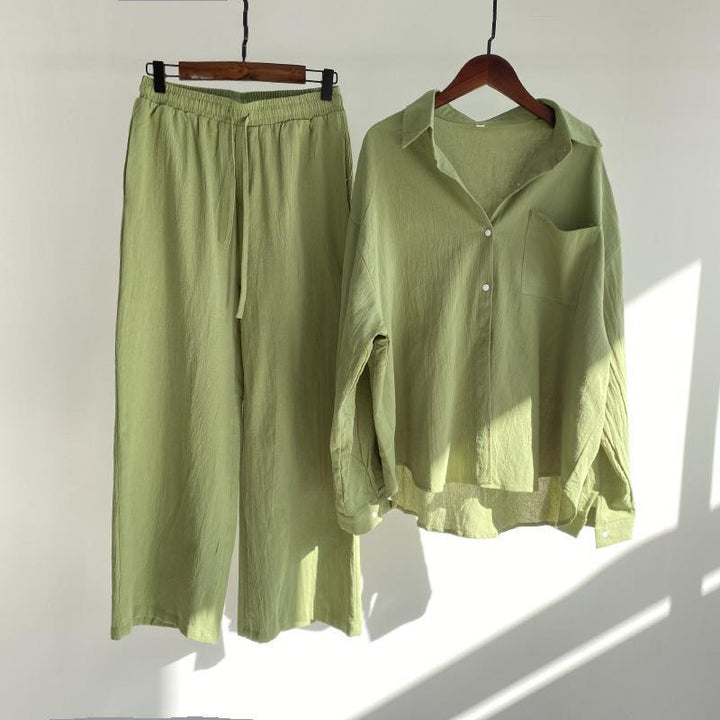 Ensemble Décontracté Deux Pièces avec Chemise à Boutons et Pantalon Large | Style Détendu au Quotidien
