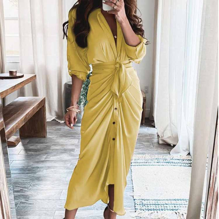Robe Midi Élégante Portefeuille | Design Raffiné avec Détail Plissé
