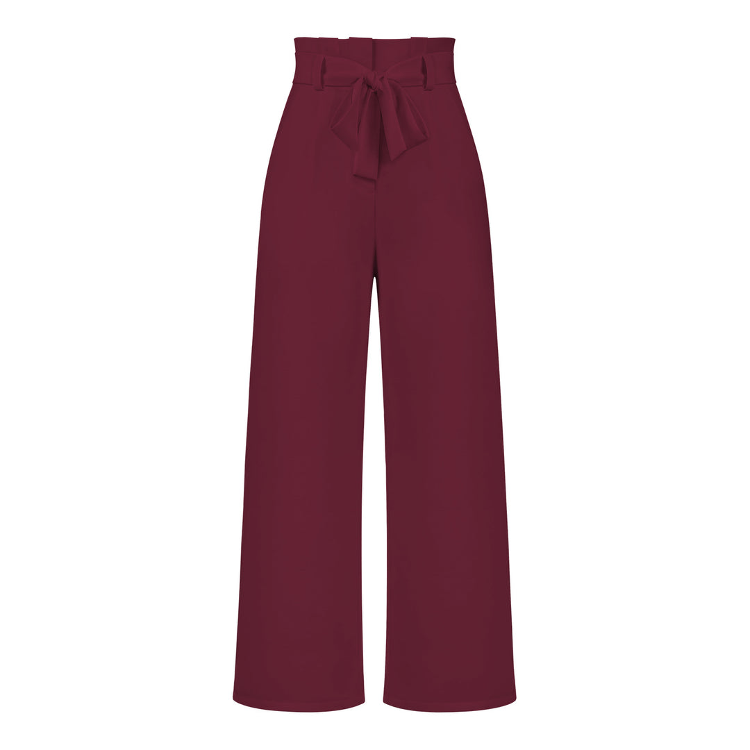 Pantalon large taille haute à nouer | Élégance décontractée au bureau ou en sortie