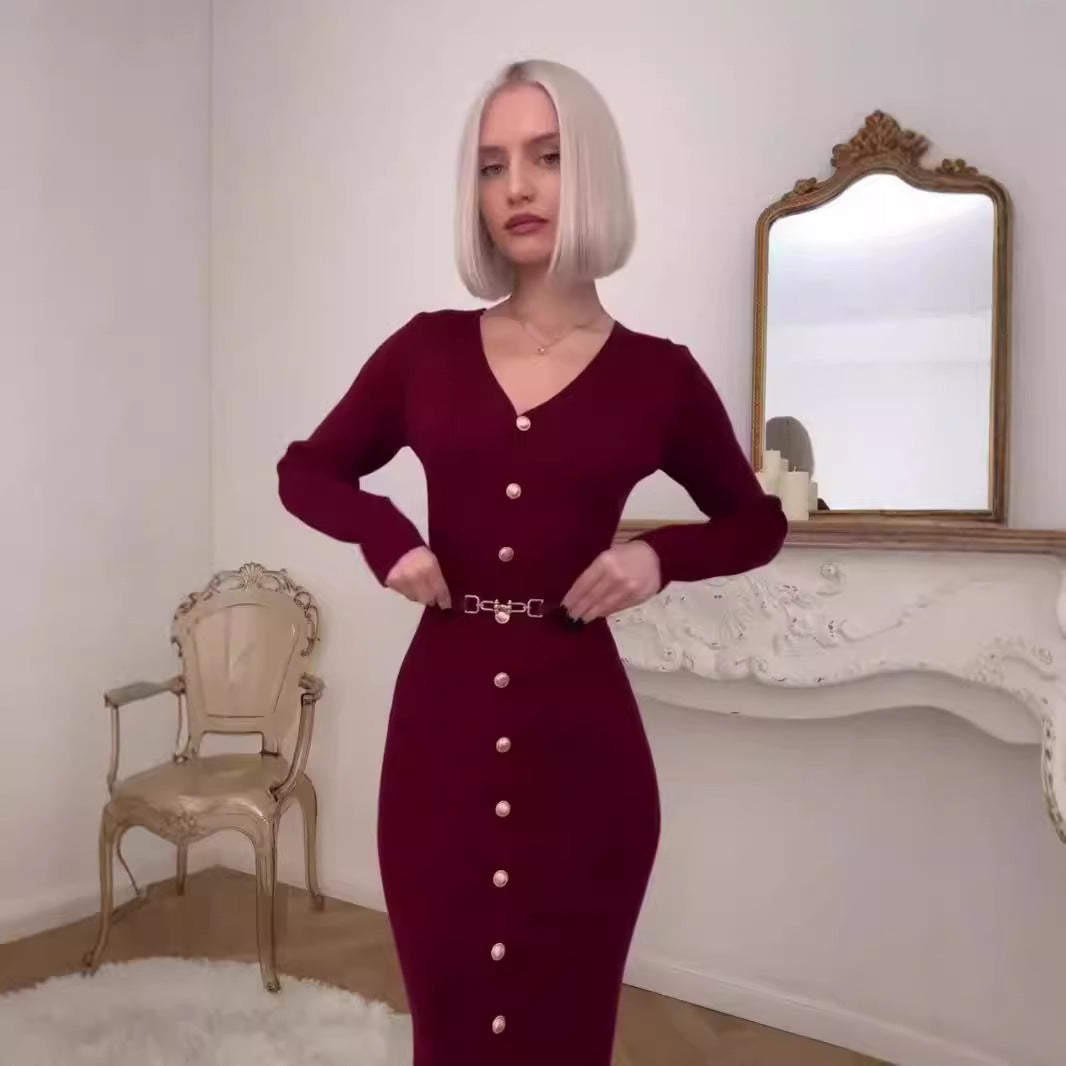 Robe longue boutonnée ceinturée | Élégante pour sorties sophistiquées