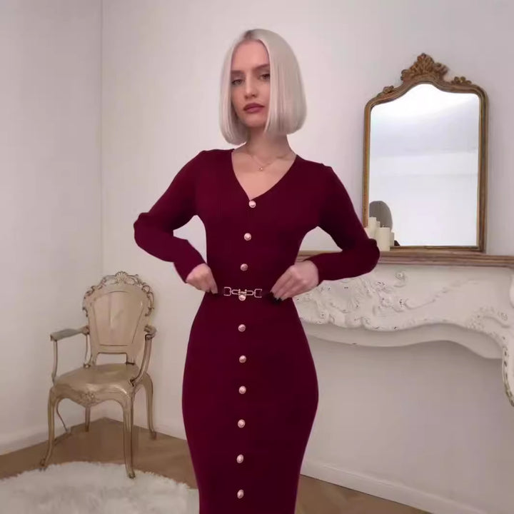Robe longue boutonnée ceinturée | Élégante pour sorties sophistiquées