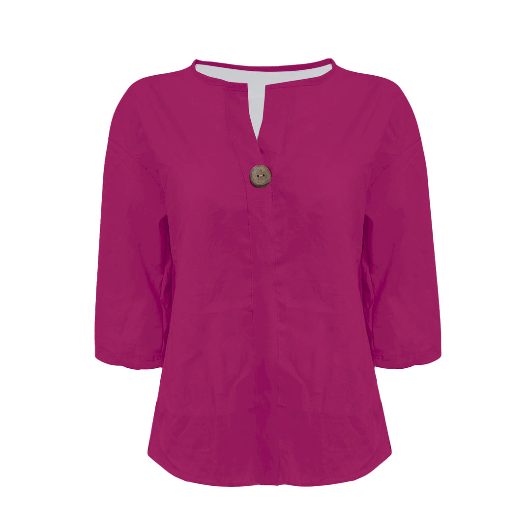 Chemise ample à col en V avec bouton | Élégance simple et coupe fluide