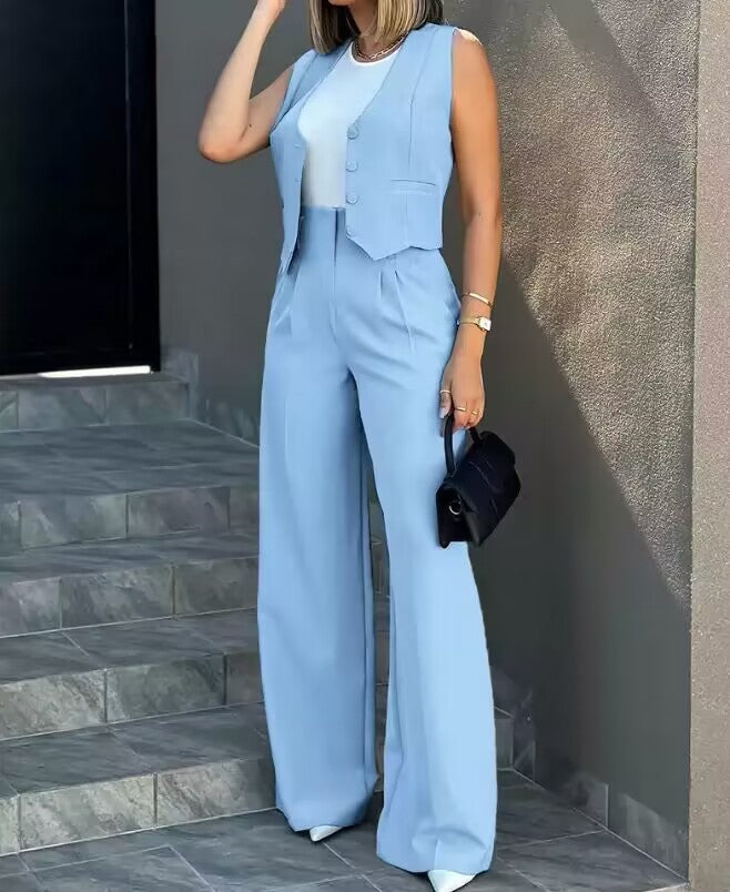Ensemble Gilet Cintré & Pantalon Large | Élégance Moderne du Jour au Soir