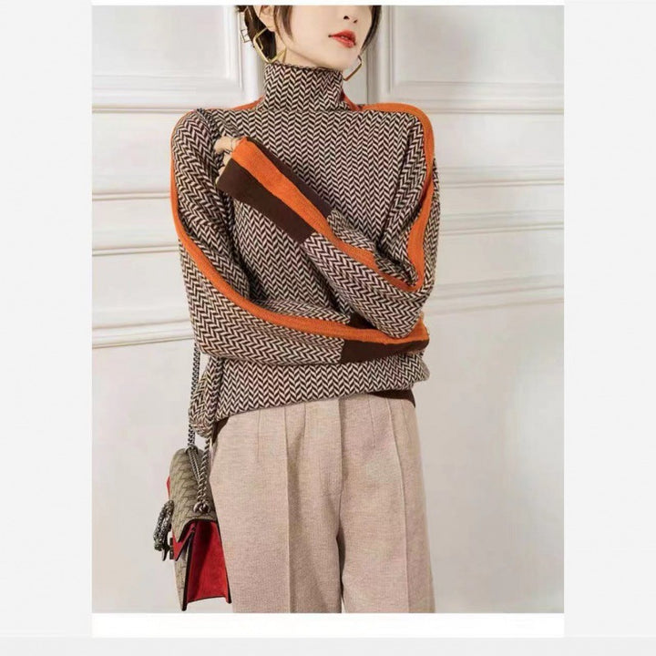 Pull col montant avec rayures contrastantes | Style Automne-Hiver