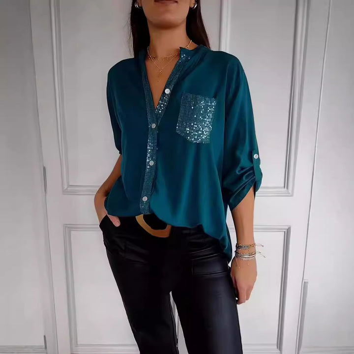 Chemise à Manches Longues à Boutons | Détail Pailleté Élégant pour Toutes Occasions