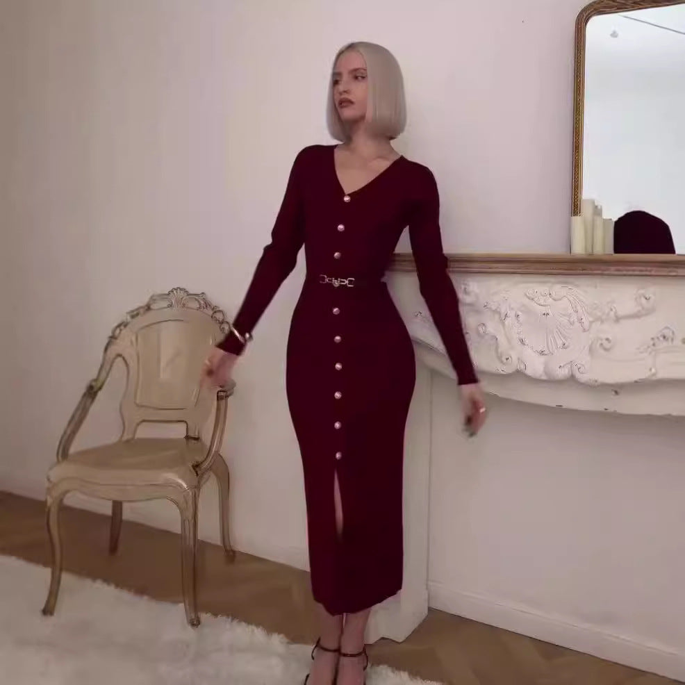 Robe longue boutonnée ceinturée | Élégante pour sorties sophistiquées