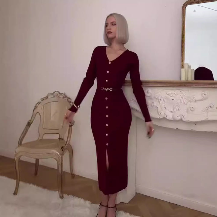 Robe longue boutonnée ceinturée | Élégante pour sorties sophistiquées