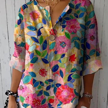 Haut Boutonné à Motifs Floraux | Charme Décontracté au Style Artistique