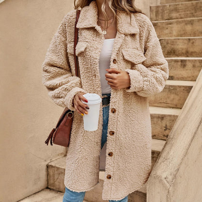 Manteau Long Boutonné Douillet | Coupe Oversize avec Poches Poitrine