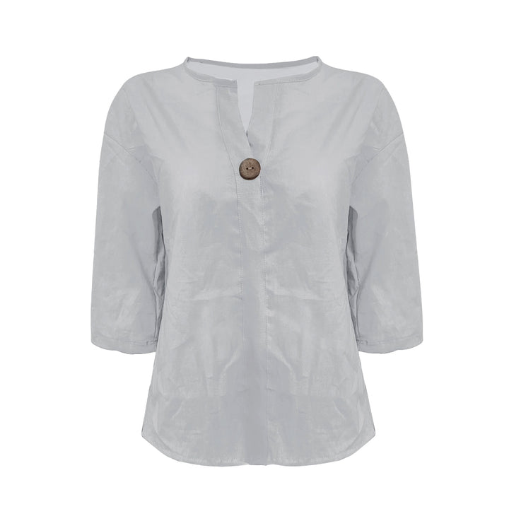 Chemise ample à col en V avec bouton | Élégance simple et coupe fluide
