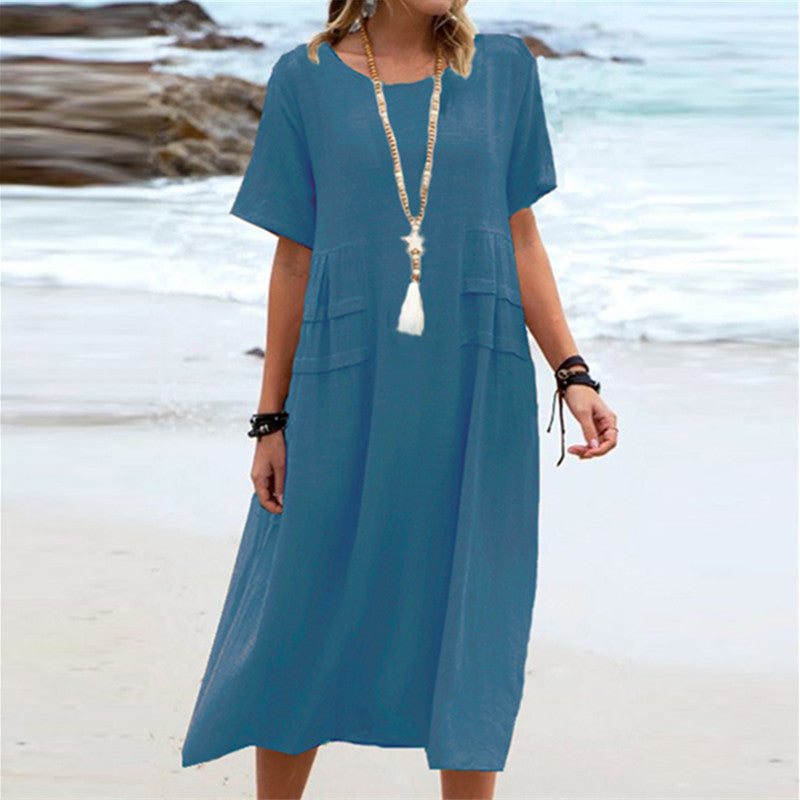 Robe Midi Ample Élégante | Style Décontracté avec Détail Poches Devant