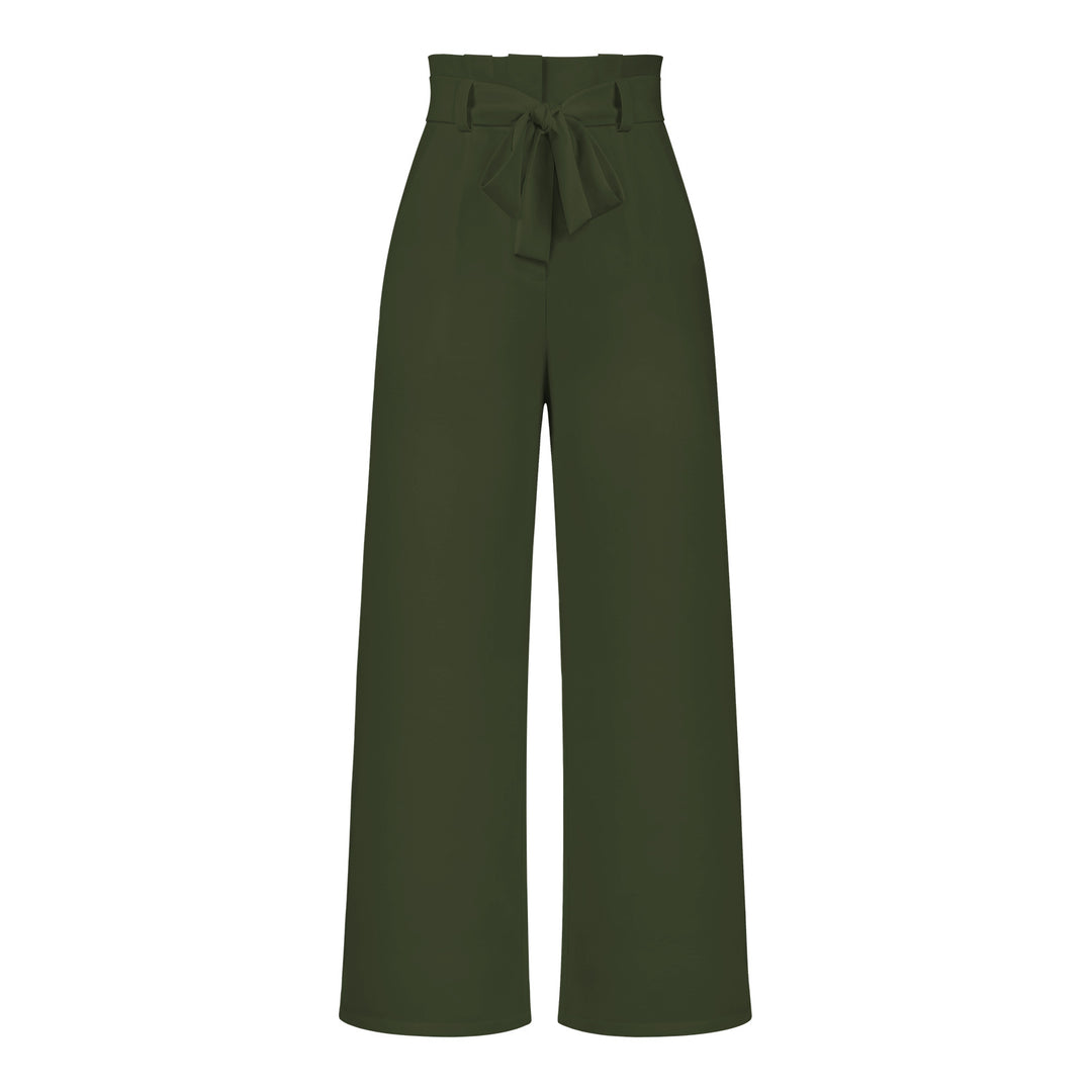 Pantalon large taille haute à nouer | Élégance décontractée au bureau ou en sortie