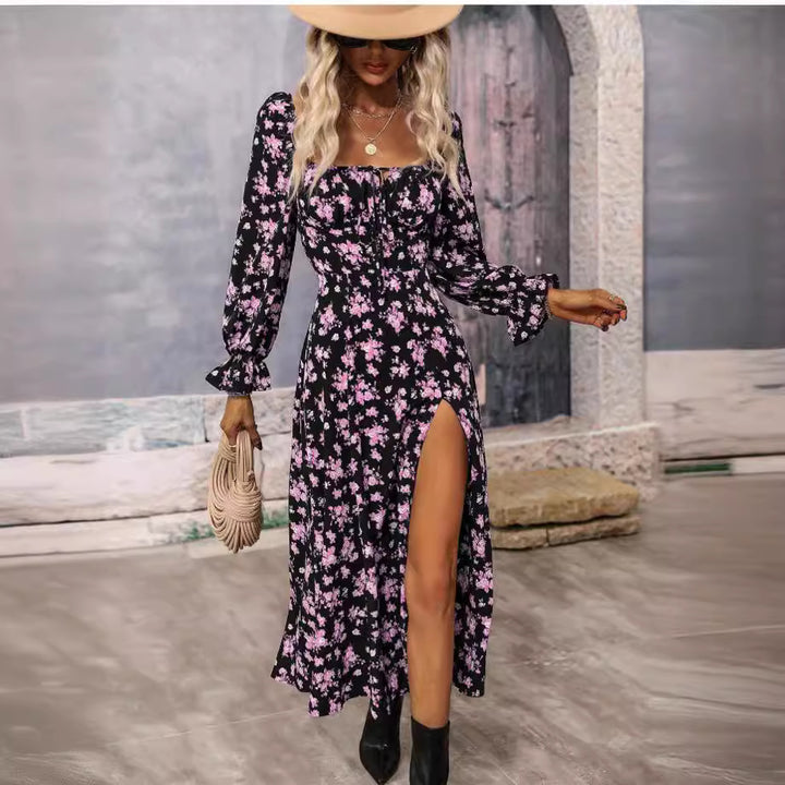 Robe mi-longue à fente florale | Parfaite pour balades estivales