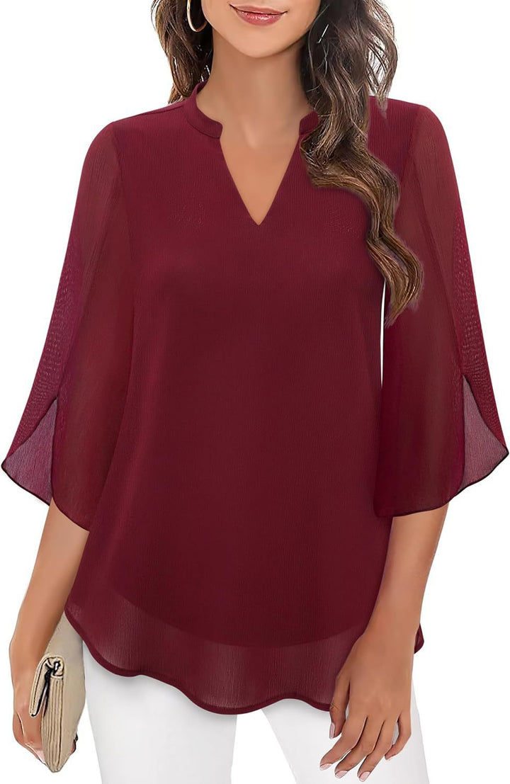 Blouse Élégante à Col en V avec Manches Fendues Fluides | Silhouette Féminine pour Toutes les Occasions