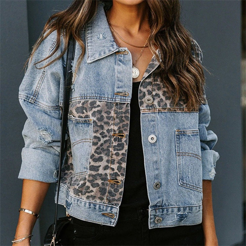 Veste en jean à empiècement léopard | Tendance urbaine