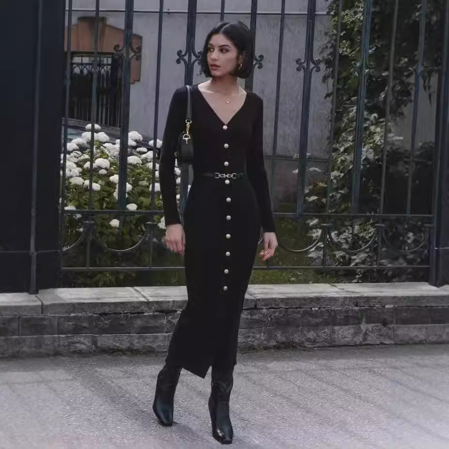 Robe longue boutonnée ceinturée | Élégante pour sorties sophistiquées
